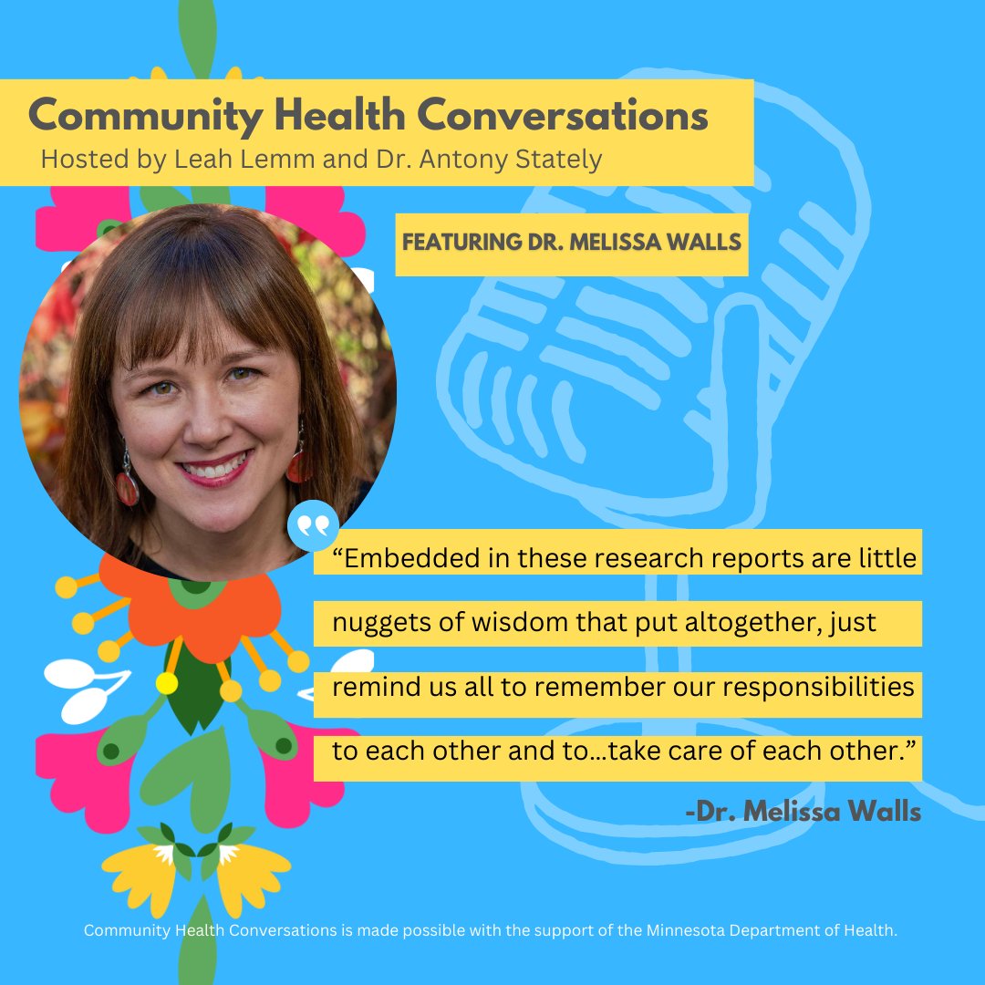 Tune into the last episode of Community Health Conversations, featuring Dr. Melissa Walls the Director of the Great Lakes hub for the Johns Hopkins Center for Indigenous Health.
To listen go to: share.transistor.fm/s/71abdde2

#nativenews #twincitiesmn #CommunityMatters #healthpodcast