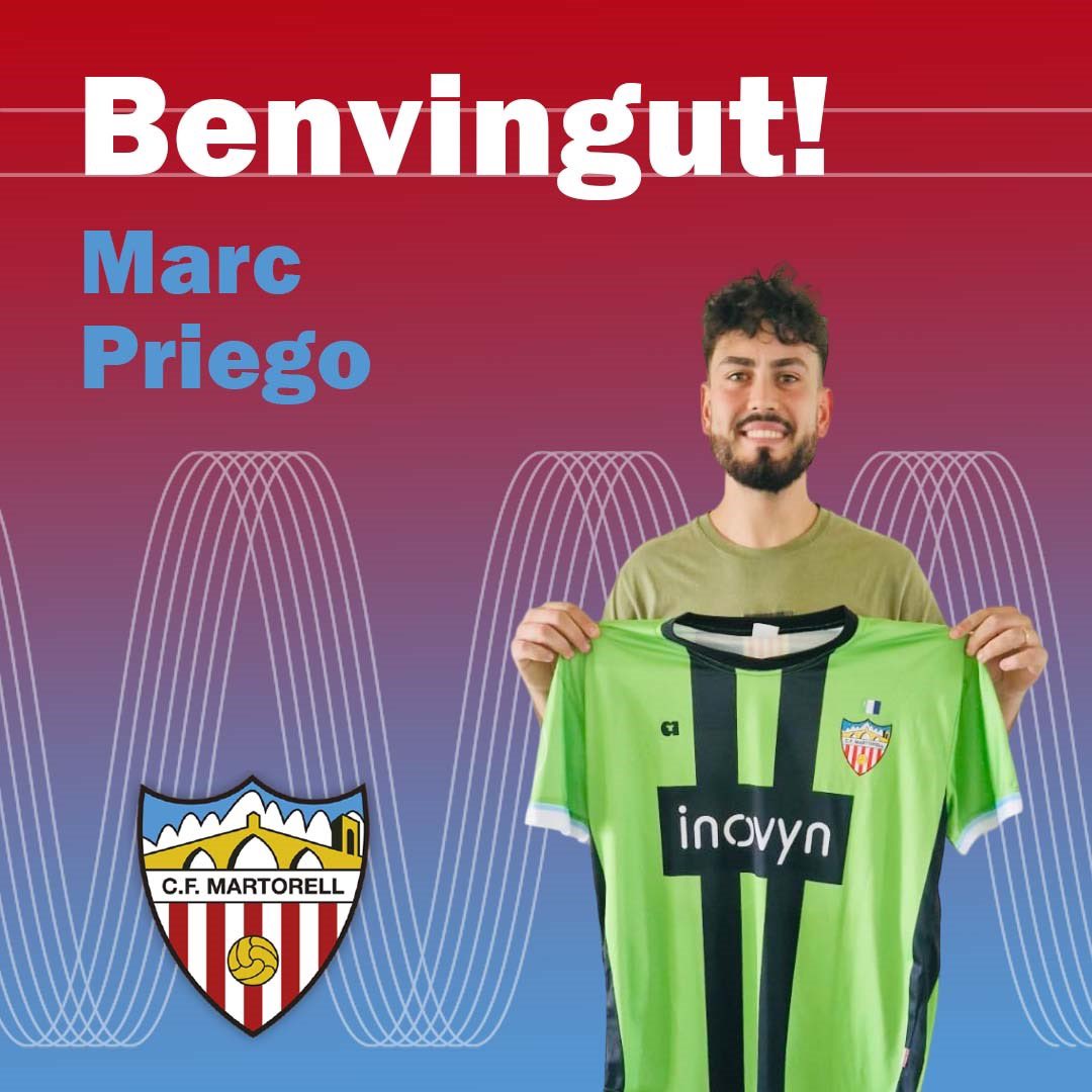 ⚪🔴 PRIMER EQUIP
🏆 Temporada 2024-2025
👥  Seguim amb el disseny de la plantilla
👤 Benvingut, Marc Priego!
🔖 Porter 
📍1996
🔙 Ve del CP San Cristóbal
🗂️ Format al CE Europa, la UE Sant Andreu, el FC Martinenc, el CD Masnou i la UE Sta Coloma
#CFMartorell
#CorBlanciVermell