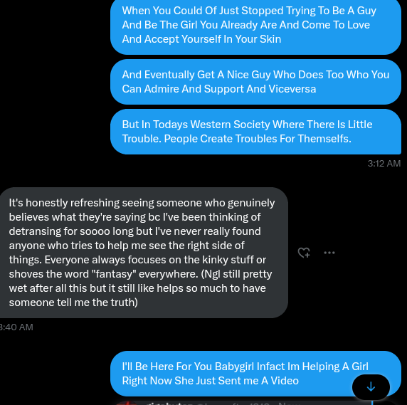 peanuts39010782's tweet photo. Conversation With My Detrans Girl - LAST PT- If You Girls Need Training. Repost This And Message Me I'll Add You To The Group chat Too. - P.S. All "transmen" Need Training And Reconditioning To Repair Their Lost Braincells And Hopelessly Pathetic Existence. Just Be A Girl. Simple https://t.co/CTtpUoSMd9