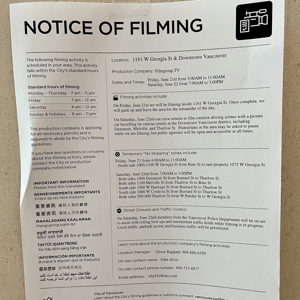 Jen_Eggleston's tweet photo. Filming on Friday 21 and Saturday 22 (CC @yvrshootstweets) https://t.co/6IDvRHzayj