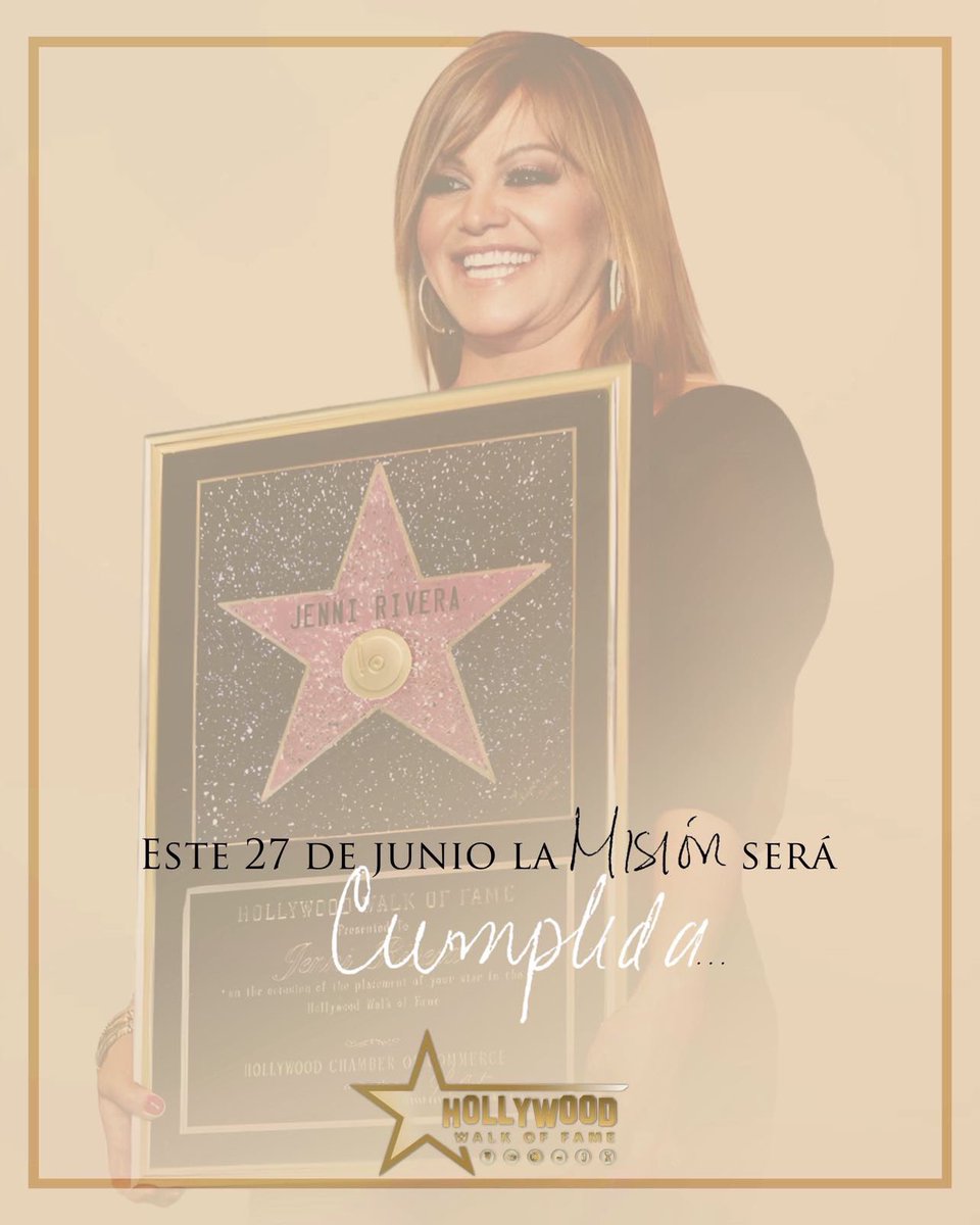 Este 27 de Junio, la Misión será Cumplida 🤍⭐️🦋 
La Gran Señora por fin quedará inmortalizada en en el paseo de la fama en Hollywood! 

Jenni será honrada con su estrella frente el edificio Capitol Records el a las 11:30am!