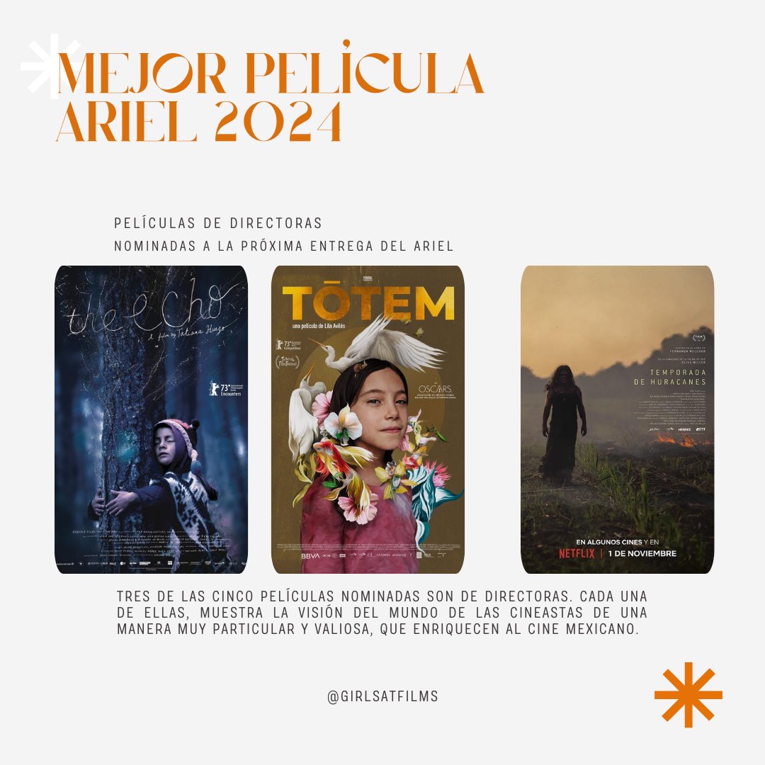Se dieron a conocer las nominaciones de la próxima entrega de los Premios Ariel <a href="/AcademiaCineMx/">AMACC</a> 🏆

En este 🧵, te dejamos a las mujeres nominadas de esta edición. 💗 Mucho amor y felicitaciones a todas. 

MEJOR PELÍCULA 🍿