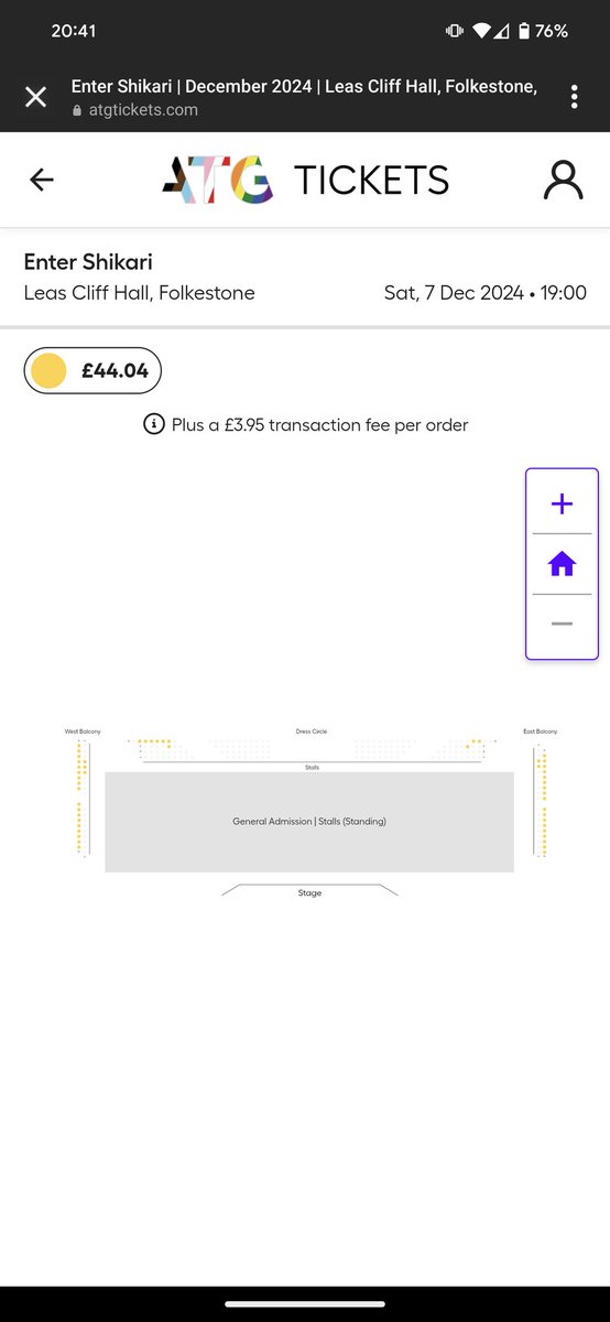 M_H88's tweet photo. @ENTERSHIKARI This is pretty disgraceful. Your website is advertising £38 + venue levy (awesome!), but ATG tickets have hiked the price to an "insane" price, PLUS a booking fee per ticket. 😔 https://t.co/xJUrE2Esug