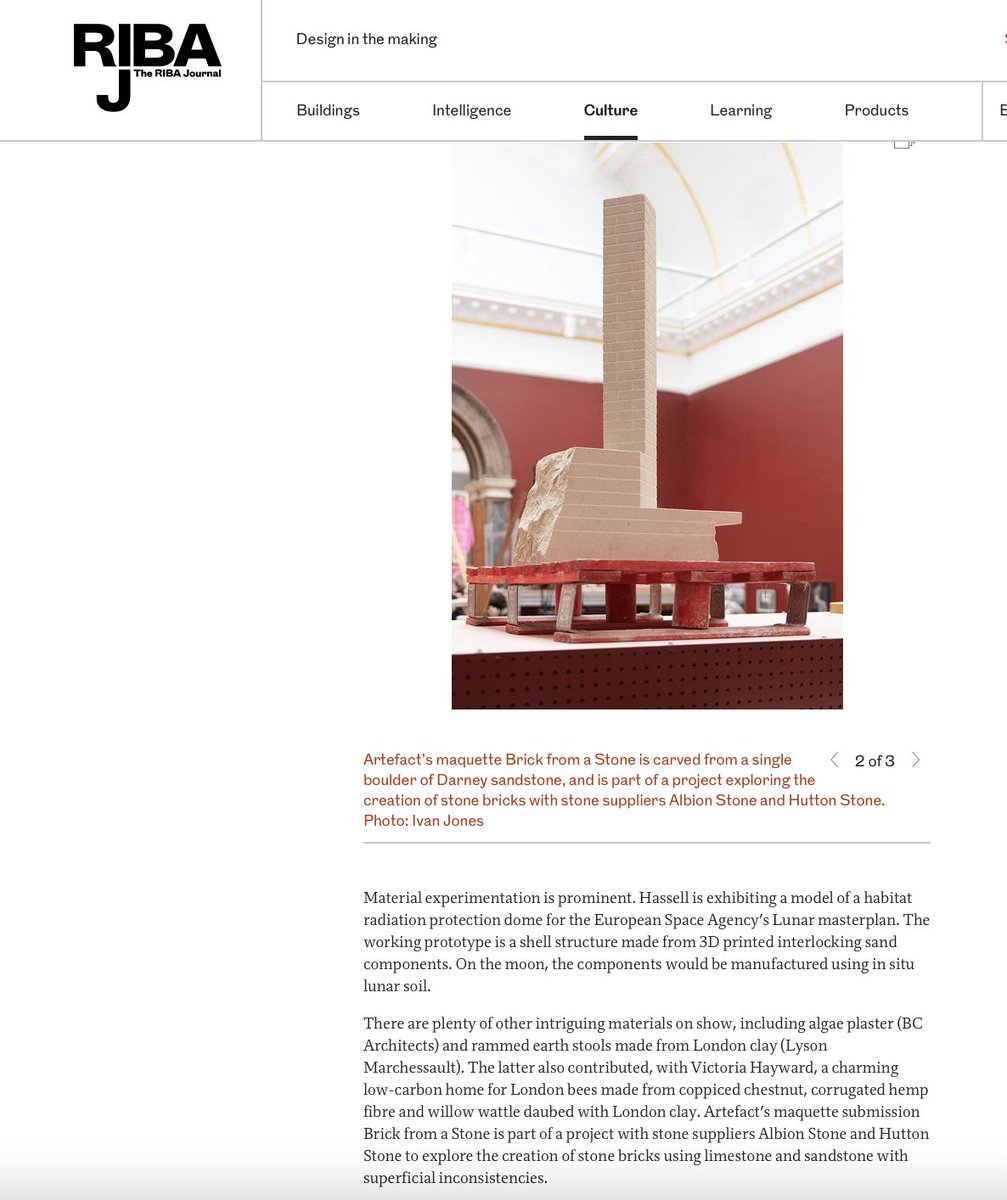 Sharing some more coverage in @ribajournal of the Royal Academy Summer Exhibition and our Brick from a Stone Maquette designed by Artefact.

#brickfromastone #artefact #rasummerexhibition24 #ribajournal

ribaj.com/culture/review…