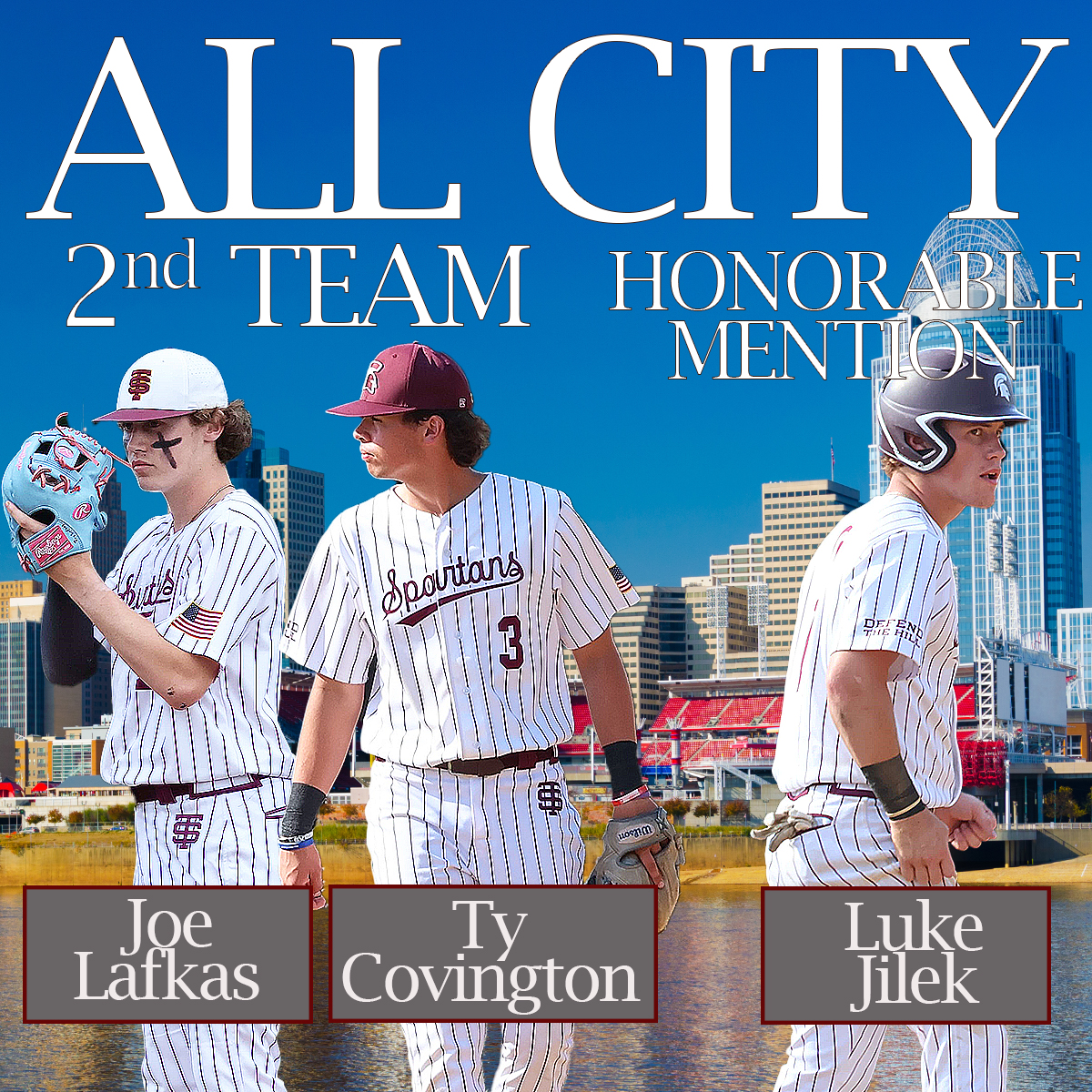 TurpinBase's tweet photo. And CONGRATULATIONS to Joe Lafkas and Ty Covington for earning ALL CITY 2nd TEAM honors and to Luke Jilek for ALL CITY Honorable Mention ‼️

#SpartanStrong | #SpartanProud https://t.co/fkyxAnQv54