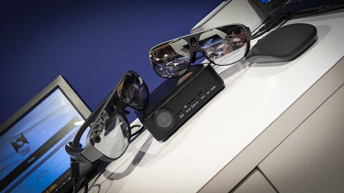 CasandChary's tweet photo. This little box by Accedo can stream content to multiple AR smart glasses so you can watch and play the same thing together. It wasn't working yet, but that’s the idea. We definitely need this!!

#AWE2024 @accedotv https://t.co/kS8F3Lin95