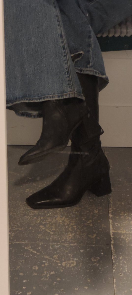 FreakHeeled's tweet photo. What do you guys think about my leather boots underneath my pants? They're a bit dirty. Wanna come clean them? 🫧 https://t.co/3GHXOfxcxK