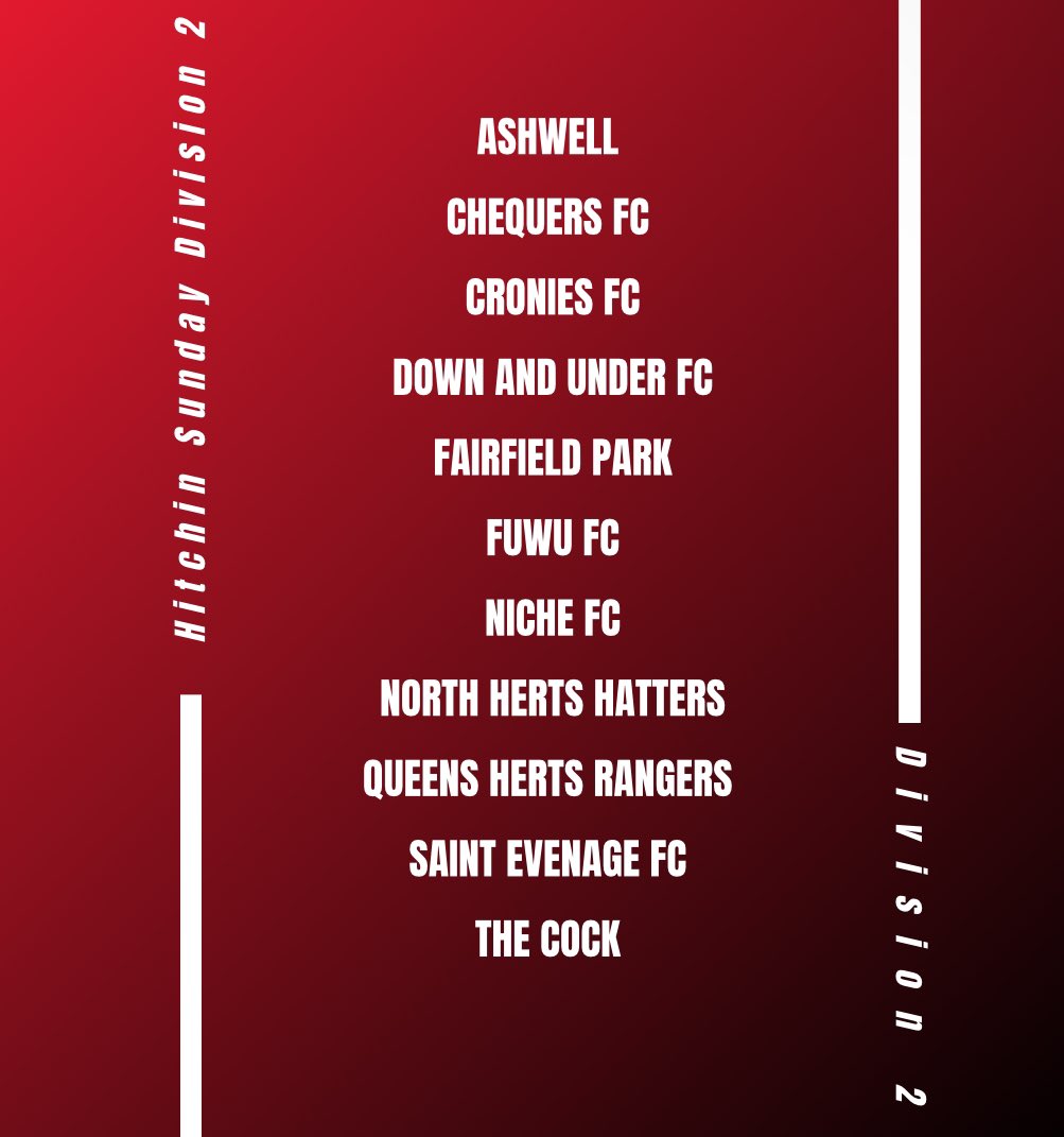 Confirmation - In tonight’s constitution meeting it was decided that Saint Evenage have been promoted to Division Two for next season

In order to maintain competitive balance, Saints are one of the promoted sides in the division 

The division is as follows