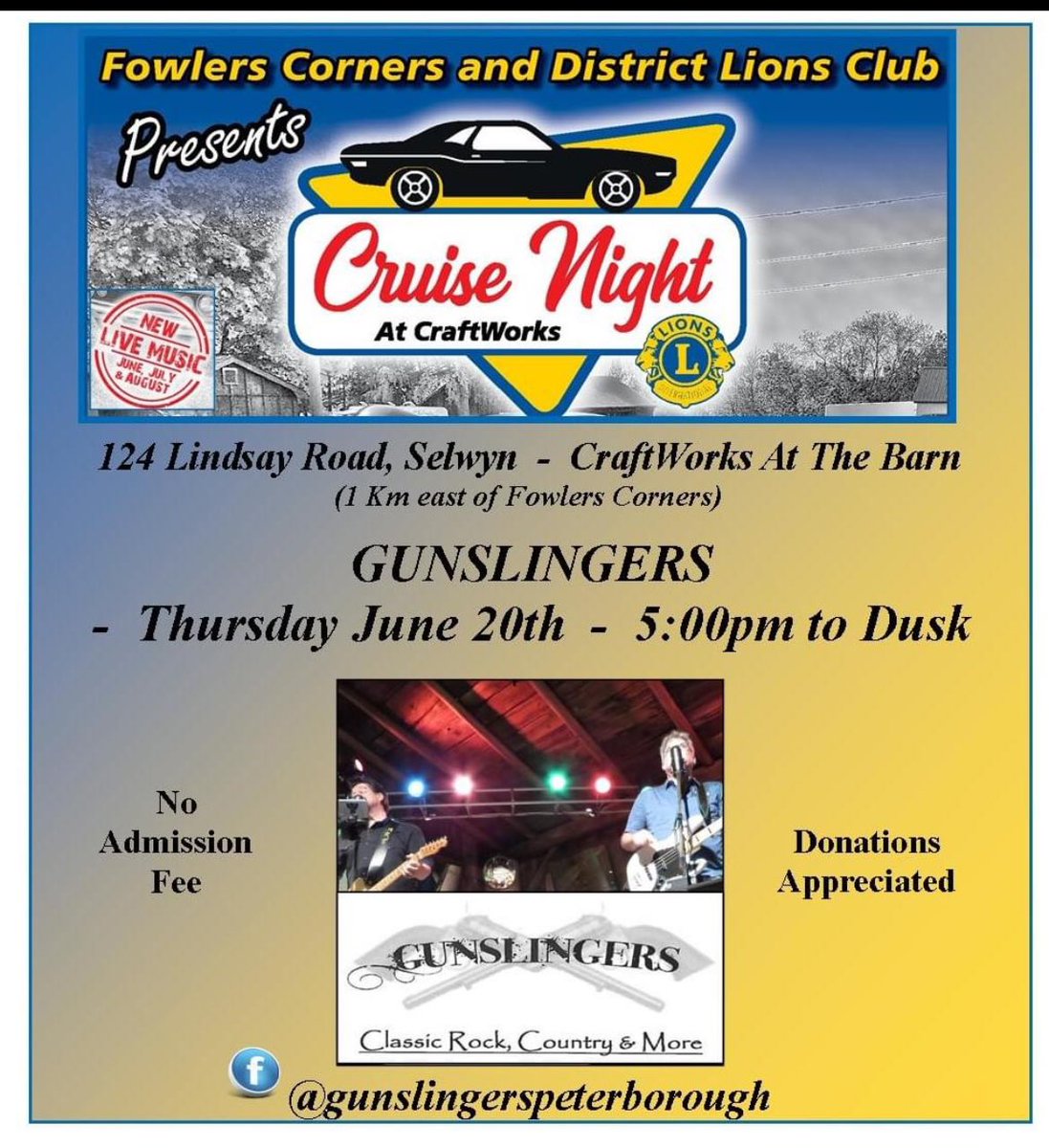 Tomorrow Night is Cruise Night at <a href="/CraftworksATB/">CraftworksATB</a> in support of the Fowlers Corners Lions Club. Come for the cars, the music and the chance to win the 50/50. #chiptruck #icecream