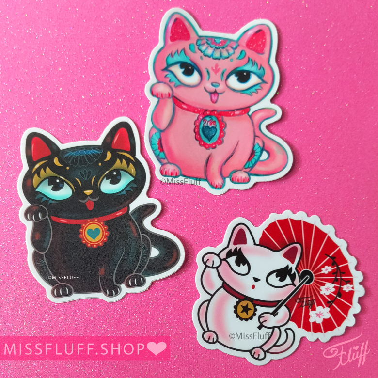 Miss_Fluff's tweet image. 💖 Cute new Lucky Kitty Stickers set! 💖
Includes Three Kitties-  pink, black and white with a parasol!
Made from durable weather resistant vinyl. About 3 inches tall. 
Free shipping in the USA 💖
missfluff.shop/products/lucky…
#cutestickers #stickercollector #cutearteveryday  #catart