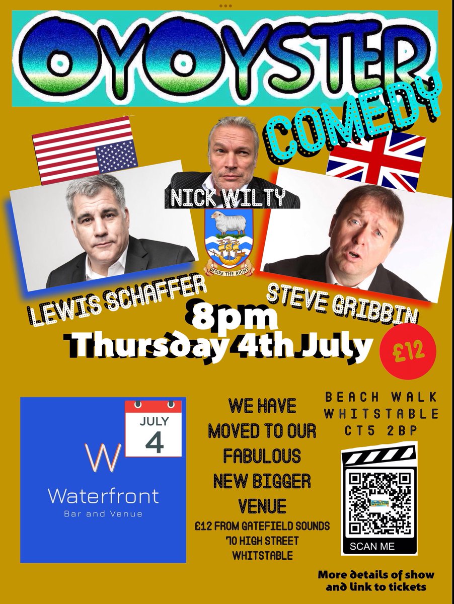wiltybeast's tweet photo. #Kent

GET RID OF THE BLUES ON 4TH JULY . 

We Got Just The Ticket. - ONLINE VIA QR CODE OR from Gatefield Sounds,High street Whitstable.

Top class comedy from Satirical Songster, Liiverpool Legend @STEVE GRIBBEN and New York City’s @LewisSchaffer plus NICK WILTY https://t.co/nKkpCIzNK7