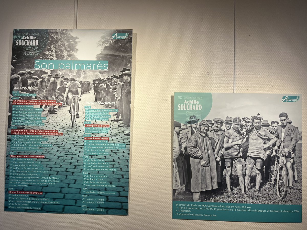 GillesLeproust's tweet photo. Vernissage expo @VAllonnes sur Achille Souchard, allonnais, champion olympique de cyclisme par équipe  en 1920. Une fierté pour la ville et ses habitants @sarthefr @VeroniqueRivron @SLeFoll @FSGTofficiel @FFCyclisme https://t.co/yuwbZM2mWv