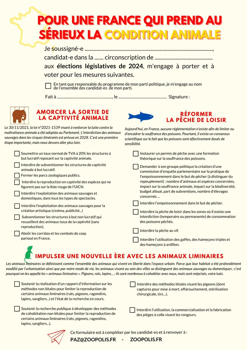 PeterVeg1's tweet photo. Bonjour @priscathevenot. Pourriez-vous vous engager à porter et à voter🗳️ pour les mesures formulées par @paz_zoopolis. La condition animale est importante pour nombre de vos électrices et électeurs🐟🐀🦊🐺 🪺
ℹ️https://t.co/8h52tQxAtt 
#Legislatives2024⤵️
https://t.co/PY1E1JfhWu https://t.co/3sDfgrxnze