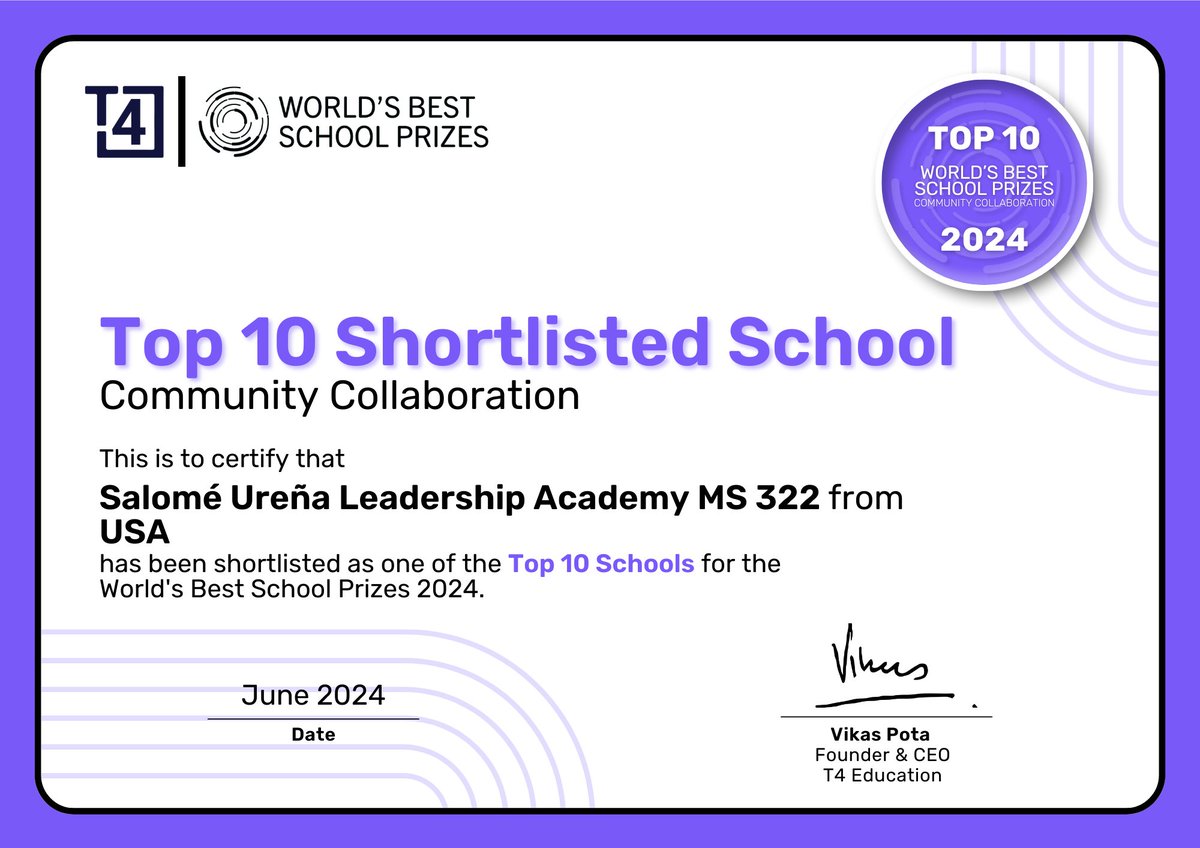 We're in the top 10! Vote for Salomé Ureña Leadership Academy MS 322 to win the World’s Best School Prize for Community Collaboration. Cast your vote here ➡️ canyc.info/Vote