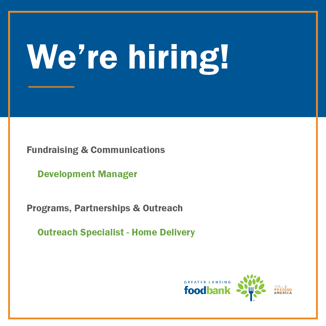 Interested in joining the GLFB team? We are hiring!

For more information on our current job openings, please visit the link below.
greaterlansingfoodbank.org/about-glfb/car…