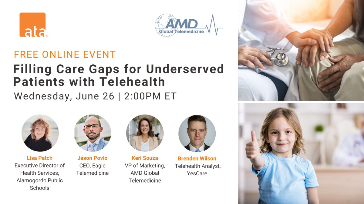 Telehealth in Schools, Prisons, &amp; Rural Hospitals
🗓️ Wed, June 26, 🕒 2:00 PM EST
Join us for an online panel discussion as we 🔍delve into how telehealth is used in these critical areas:!
🔗 Register  - americantelemed.zoom.us/webinar/regist…
