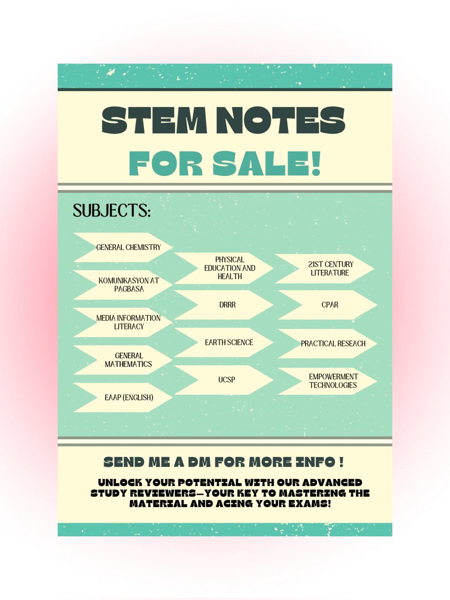 gracious_study's tweet image. looking for affordable grade 11 stem notes?
    ⊱ ⸾⤻I'M SELLING GRADE 11 REVIEWERS₊˚ : 

available subjects:
• komunikasyon at pagbasa
• mil 
• pr 1
• eapp 
• genmath 
• drrr
• earthsci
• peh 
• genchem
• ucsp
• emptech 
• cpar
• 21st century literature 
dm me!!