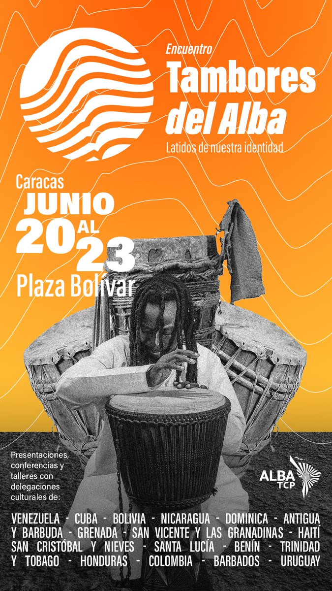jaarreaza's tweet photo. Mañana jueves 20 arranca el evento "Tambores del ALBA. Latidos de Nuestra Identidad". 

Agrupaciones de Nuestra América, el Caribe y África se encuentran en la Plaza Bolívar de Caracas para hacer sonar los tambores de la unidad. 
También habrá conferencias e investigaciones. https://t.co/yosldPWWzl