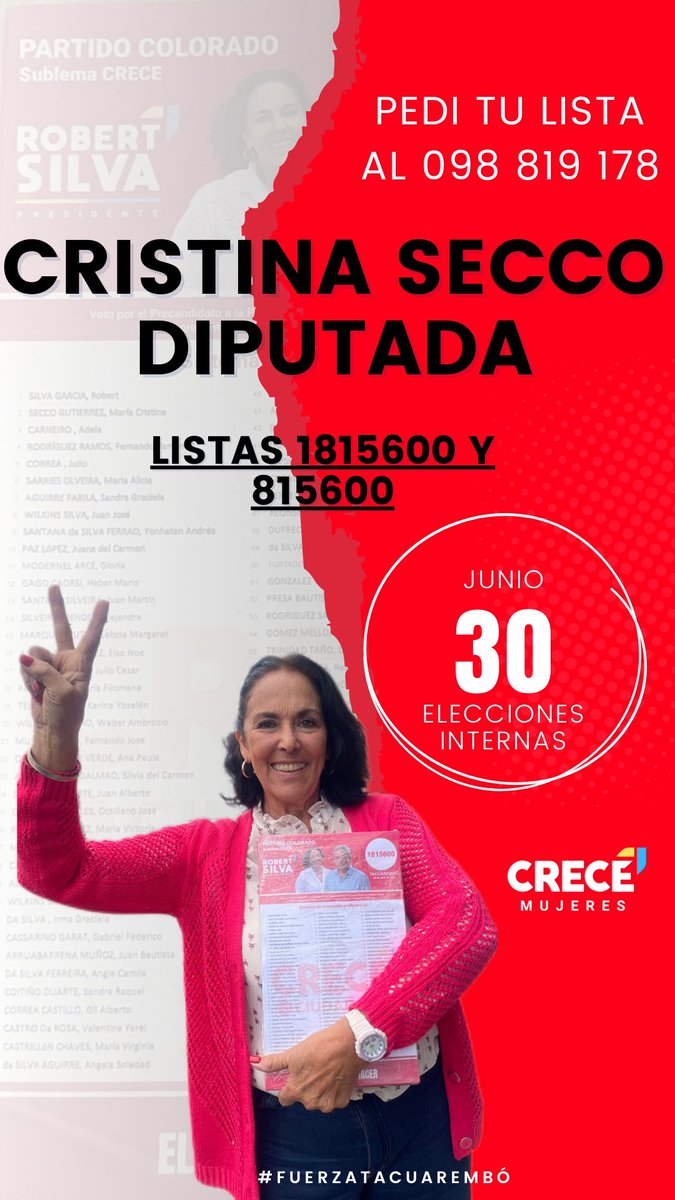 Lista1815600's tweet photo. Pedí tu lista al 098 819 178 📲 #CRISTINASECCODIPUTADA https://t.co/dFOj8JkU2w