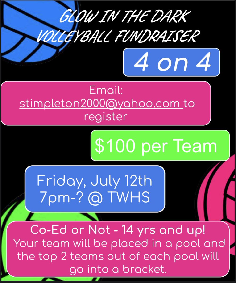 Tri-West Volleyball (@triwestvolley) on Twitter photo It is back!!! 🚨 Glow in the dark Volleyball Tournament!! Get a sponsor to support your team and we will advertise for them! We had so much fun last year and hoping to have some more teams this year. Old, young, boy, girl! <a href="/twbruinsden/">Bruins Den</a> <a href="/triwestsports/">Tri-West High School Athletics</a> <a href="/TWMSports/">TriWest MS Sports</a> It is back!!! 🚨 Glow in the dark Volleyball Tournament!! Get a sponsor to support your team and we will advertise for them! We had so much fun last year and hoping to have some more teams this year. Old, young, boy, girl! <a href="/twbruinsden/">Bruins Den</a> <a href="/triwestsports/">Tri-West High School Athletics</a> <a href="/TWMSports/">TriWest MS Sports</a>