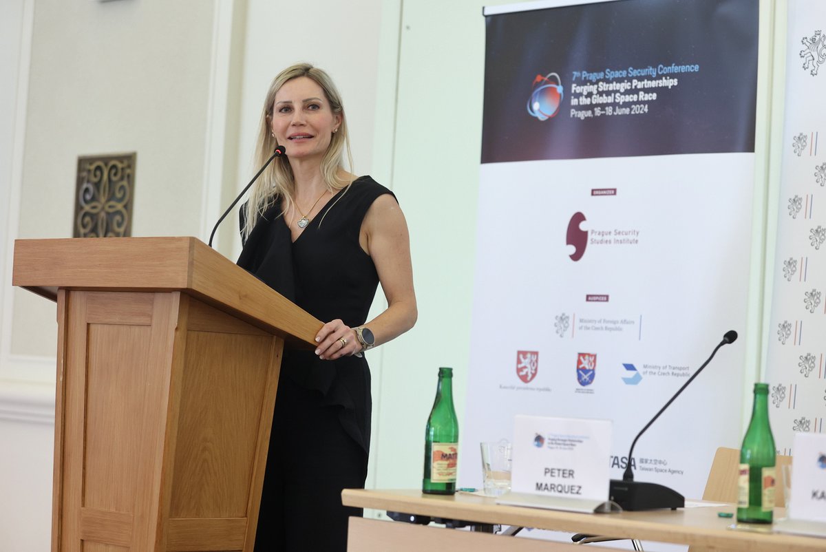 pssi_prague's tweet photo. @ESPIspace @CommerceGovt @EU_Commission @SystemHighCorp @AWS @CSIS @SOAS @rising_space PSSI’s Managing Director, Dr. Jana Robinson, concluded the conference proceedings, thanking the exemplary PSSI team. She extended an invitation to the next conference, to be held in Prague on June 15-17, 2025.
 
   #PragueSpaceSecurityConference https://t.co/JMAIYeqDdI