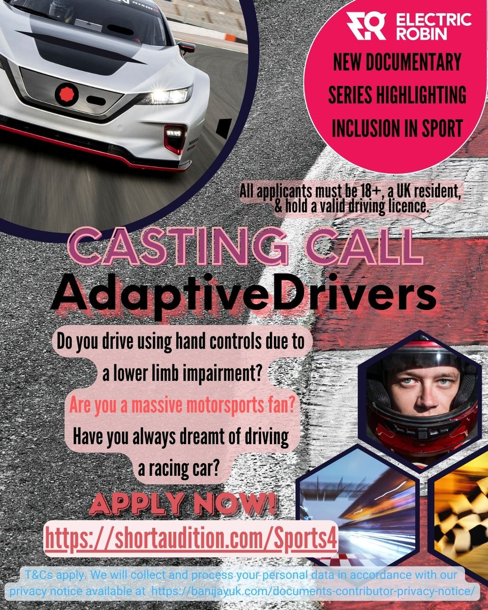 simability's tweet image. (British) ADAPTIVE DRIVERS: Do you drive using hand controls due to a lower limb impairment and wish you could zoom around a major track in a racing car? Apply now to be in with a chance to make your dream come true! shortaudition.com/Sports4
