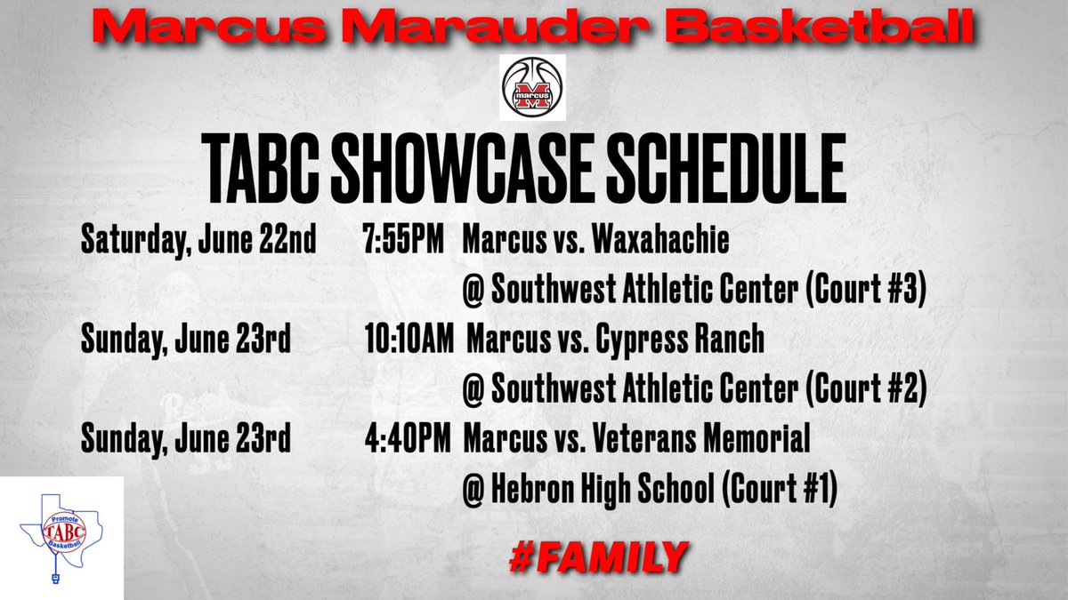 Come check out the Marauders this wknd at the <a href="/Tabchoops/">𝙏𝘼𝘽𝘾🏀📋</a> showcase! Marauders will compete against 3 very good opponents on Saturday night and Sunday.