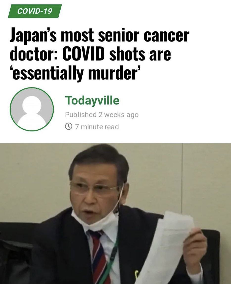 toobaffled's tweet photo. Japans most senior cancer doctor:
COVID shots are ‘essentially murder’

https://t.co/aYDJqxAKrk https://t.co/FB4gNkomRZ