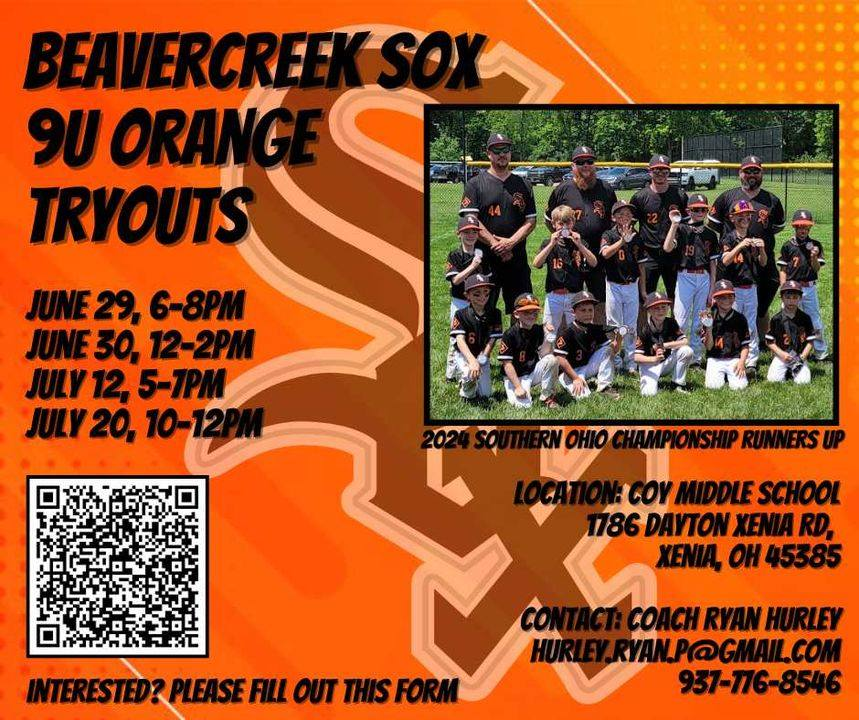 📷📷 Attention all young baseball players! The Beavercreek Sox 9U Orange team is holding tryouts! 📷📷

If you're ready to take your game to the next level, don't miss this opportunity. Visit beavercreeksoxbaseball.org/tryouts-2025/
