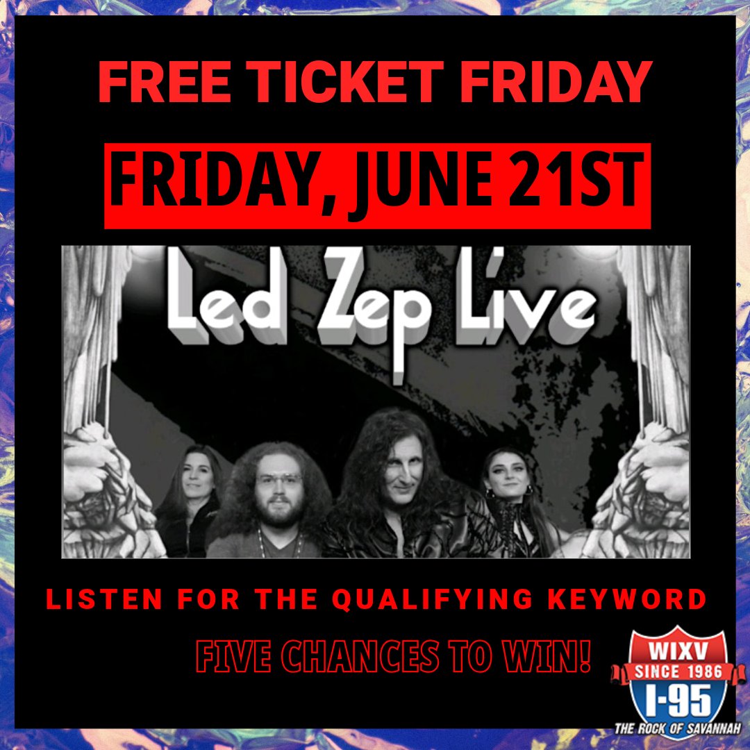 Free Ticket Friday is back on June 21st with your chance to get on I-95's guestlist to see Led Zeppelin tribute ZEP LIVE at Coach's Corner this Saturday, June 22nd! 

Five chances to win with a new qualifying keyword!