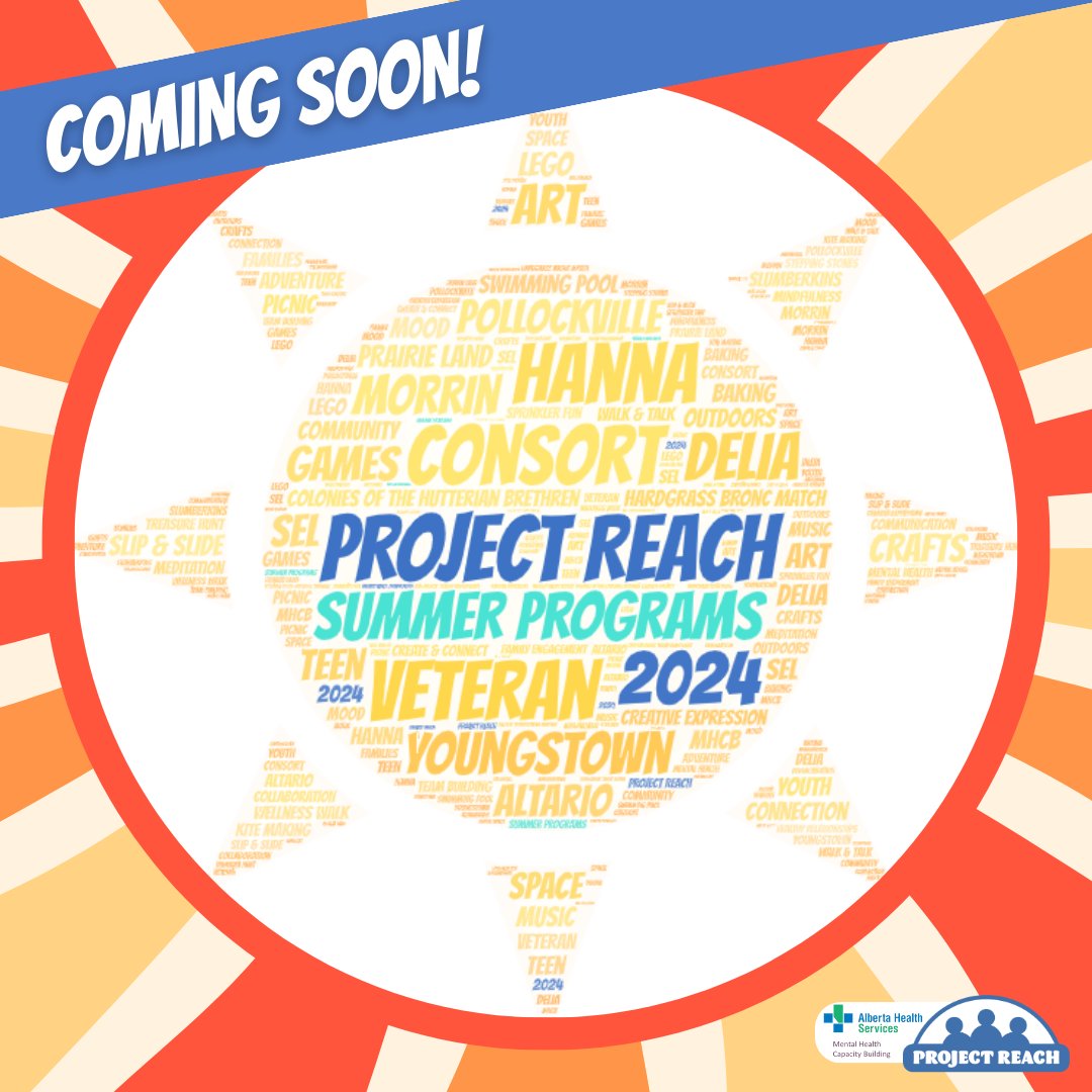 Our FREE summer programming runs from July 8 - Aug. 23. Check out our social media pages for all of the details as more information is shared in the weeks ahead. Looking forward to a great summer!🌞🍉🌊🕶️🍦

#REACH #MHCBAlberta #summer #fun #programs #mentalhealth #SEL <a href="/plrd25/">Prairie Land School Division</a>