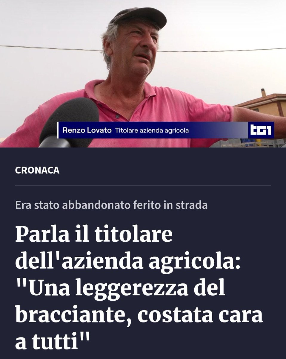 Quel ragazzo lavorava in nero, privo di tutele, ferie, malattia. Senza la benché minima attenzione alle misure di sicurezza.

È morto mentre lavorava.
Per 2 spicci. Senza contratto.
Lasciato poi in mezzo ad una strada col braccio mozzato.

E questo animale la chiama "leggerezza"