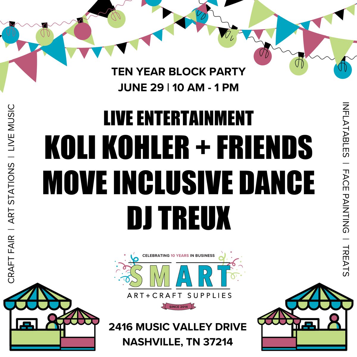 Check out our LIVE entertainment stage for a talented line up of entertainers! Come party with us on Saturday morning June 29 from 10 AM to 1 PM.