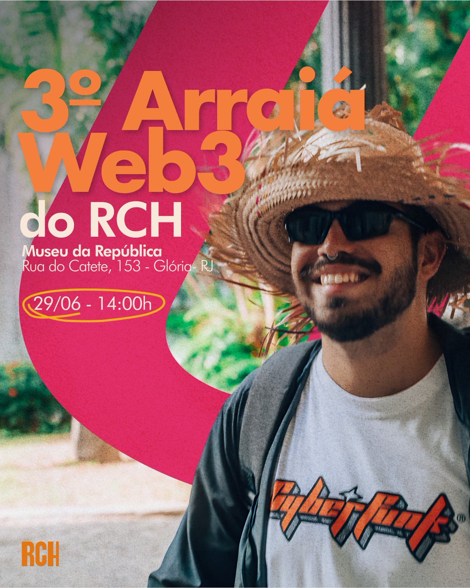 Essa você não pode perder! É só uma vez no ano, sô.
A festa junina do Rio Crypto Hub dia, 29/06 vai rolar no Museu da República, Rio de Janeiro. Um pouquinho de talks sobre Web3 e um pouquinho de quentão pra você entrar no ritmo dessa roça.