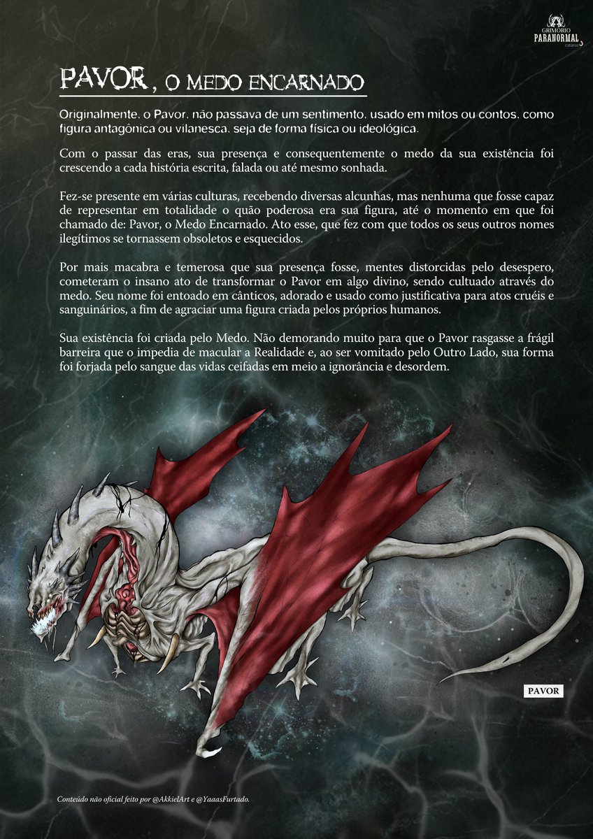 GrimorioPrnml's tweet image. Olá, Cultistas!
Uma das Criaturas mais tenebrosa que nossa equipe teve o desprazer de encontrar.
O Pavor é a criatura do mês de maio e está disponível para apoiadores de qualquer tier ou compra via dm.
#OrdemParanormal #DnD #RPG #T20