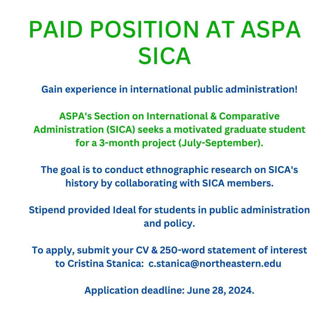 #ASPA_SICA
#Hiring
#SICA_25Years

Please share widely!

ASPA SICA is looking for an intern to conduct ethnographic research.

Apply before June 28th.