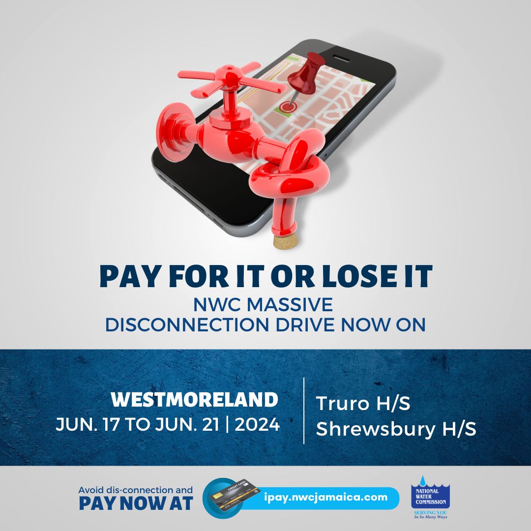 NWCjam's tweet image. The NWC will be going to targeted communities to dis-connect for outstanding payments, so make arrangements to pay now! We would much rather collect than disconnect. #PayYourPart #PlayYourPart
