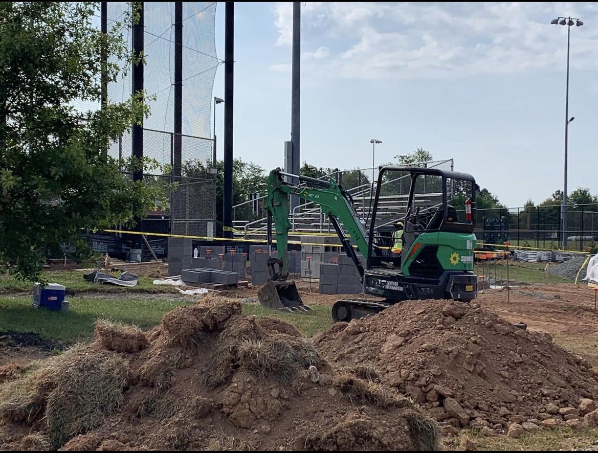We’re very excited to show some updates on the latest construction! Walls are going up around the new weight room as well as the baseball press box! Softball also had a new concrete pad for away bleaches as well!