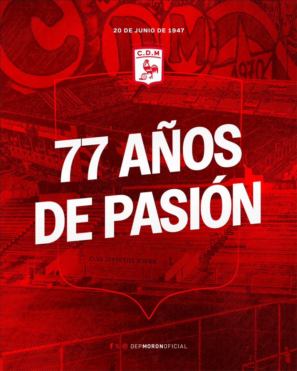 depmoronoficial's tweet photo. ❤️ 77 años compartiendo nuestra gran pasión.

❤️ 77 años de un sentimiento inigualable.

❤️ 77 años formando parte de esta gran familia.

¡Feliz aniversario, Club Deportivo Morón! 🎂

#SomosElOeste🐓 https://t.co/bDOYRebxm4