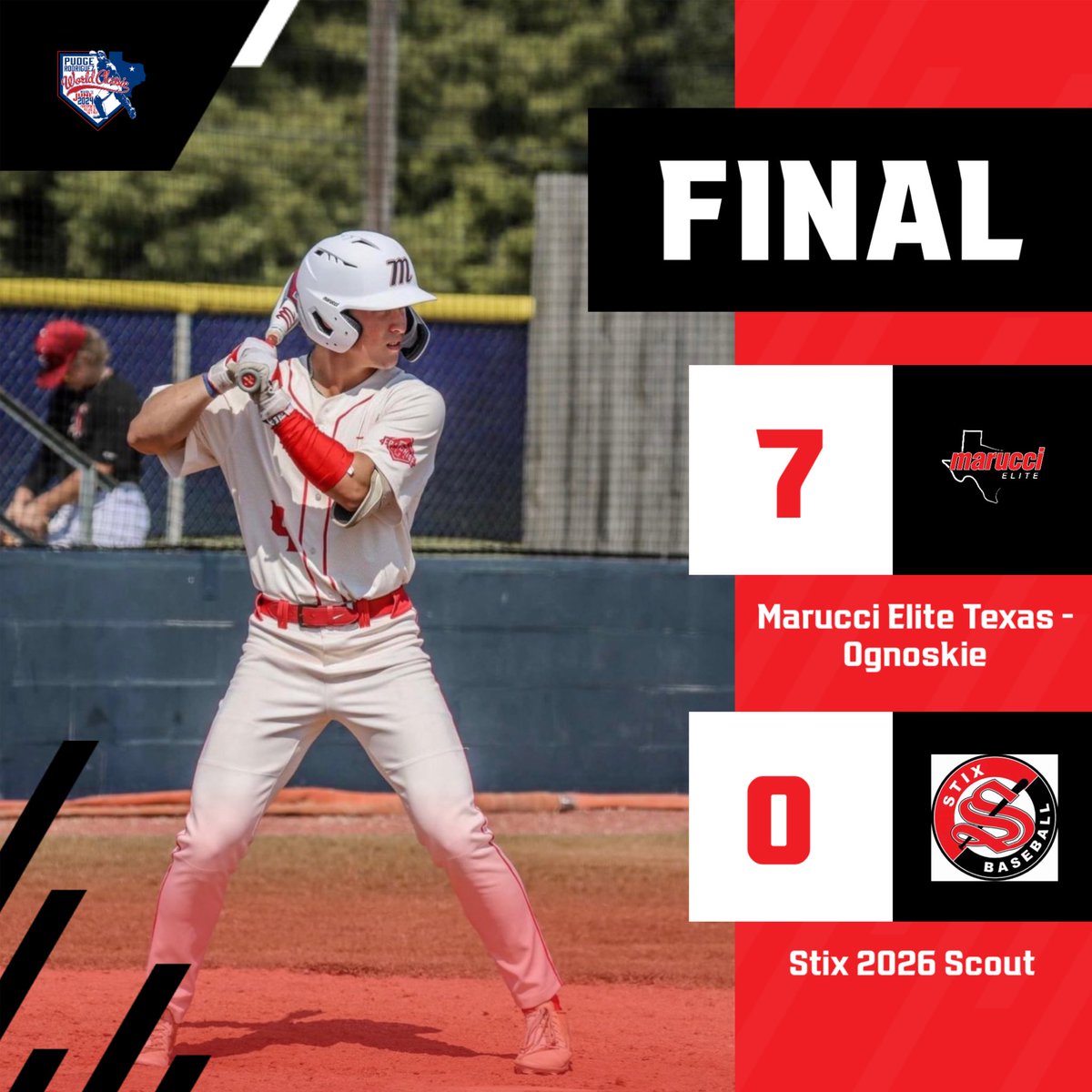 Marucci Elite Texas - Ognoskie moves to 2-0 in the Pudge World Series with a complete team win today!  No time to rest. Back at it tomorrow. 
#InOrInTheWay