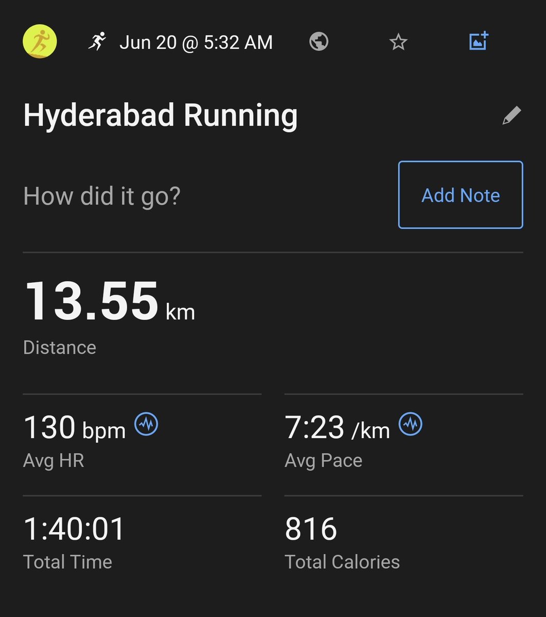 databaaj's tweet photo. #ThursdayEasyRun a slow and easy 13K with pace target of 8:00 and AHR < 132.
Achieved: 7:23; AHR 130
Completely HR controlled run.
#Pledge24 #ARStats2024 #RunningTwitter https://t.co/MDOSC2NsL6