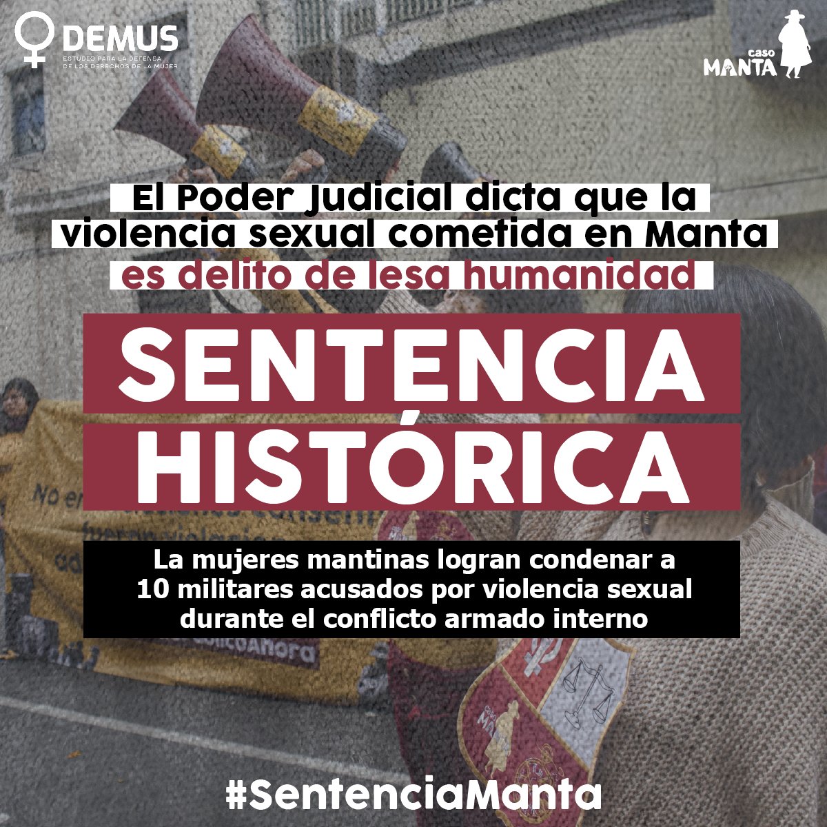 DemusPeru's tweet photo. #SentenciaManta 🚨 | ESTÁ PROBADO que la violencia sexual ejercida en Manta durante el conflicto armado interno por agentes del ejército fue sistemática y generalizada. https://t.co/5I11Fc5sBK