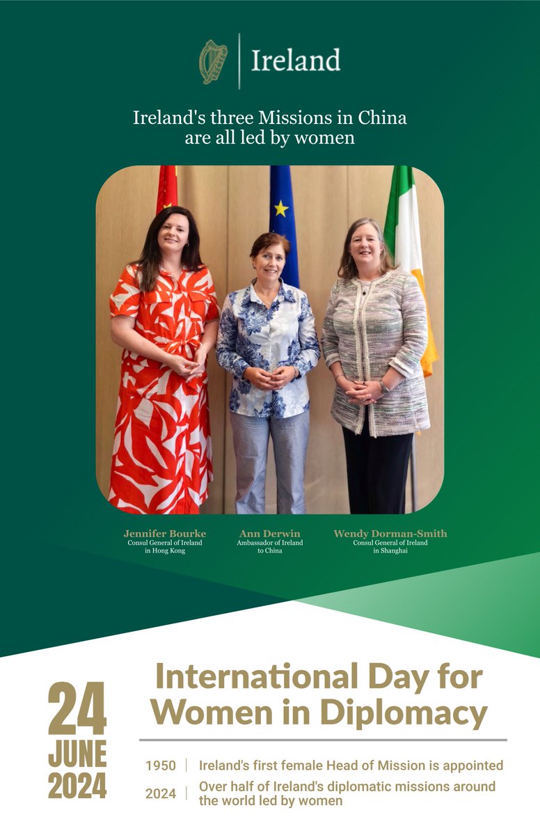 On the International Day of Women in Diplomacy, we are so proud that for the first time ever, Ireland’s three Missions in China are all led by women #working4irl

<a href="/dfatirl/">Irish Foreign Ministry</a> @IrlEmbBeijing <a href="/IrelandinSH/">Consulate General of Ireland, Shanghai</a> <a href="/IrelandinHK/">Ireland in Hong Kong</a>