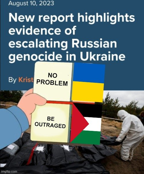 SeriousSam26's tweet photo. Ever notice when Russia commits genocide in Ukraine, the screaming yelling #shitleft concern trolls suddenly become all "nuanced" 'n shit? https://t.co/UTmRLMIu9j