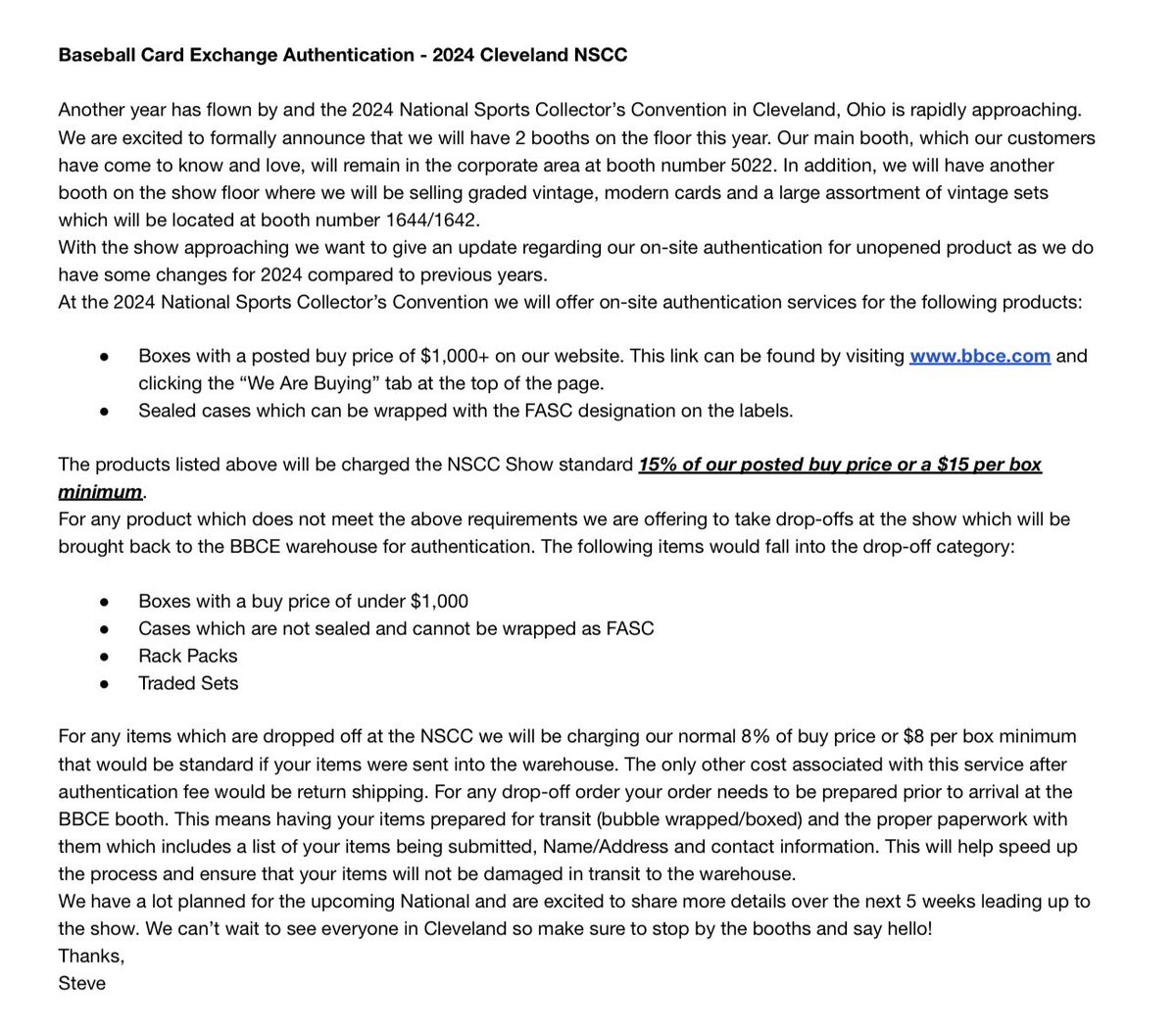 BBCExchange's tweet photo. 🚨2024 @nsccshow Authentication🚨
The National is quickly approaching and we want to provide the guidelines for unopened authentication at this year’s show. Please read the photo below for what products we will be wrapping on-site this year.
Please reach out with any questions https://t.co/p6Y3mJGnHb