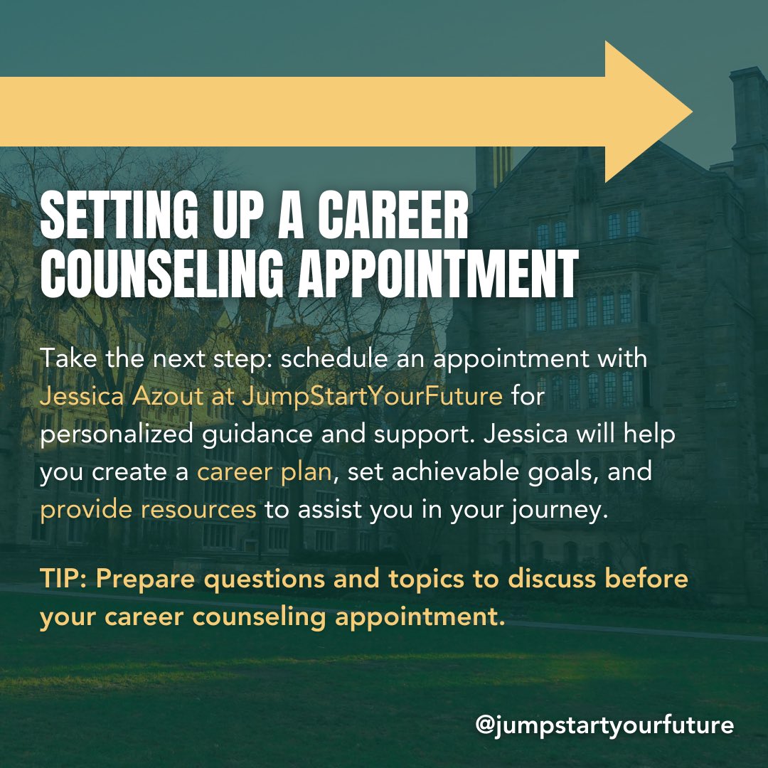 JessAzout's tweet image. Take charge of your future with JumpStartYourFuture! 🚀 Join Jessica Azout for personalized career planning sessions to shape your path to success. Let&apos;s build your future together! 📅💼 #JumpStartYourFuture #CareerPlanning #PersonalizedGuidance #FutureSuccess