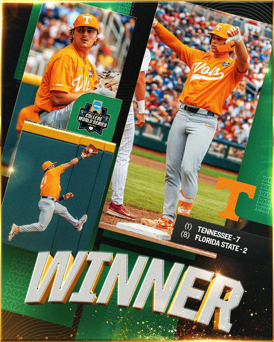 (1) <a href="/Vol_Baseball/">Tennessee Baseball</a> eliminates (8) Florida State in Game 11 of the #MCWS, 7-2.