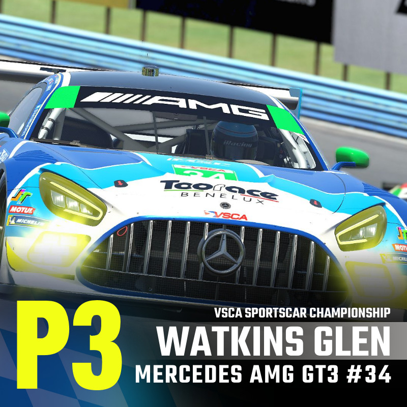 It's a podium P3 finish for our #34 Toorace Mercedes AMG GT3 in the Six Hours of the Glen as Will Robertson and Aaron Beaver come through in a challenging race.

#VSCA #WatkinsGlen #Mercedes #eSports