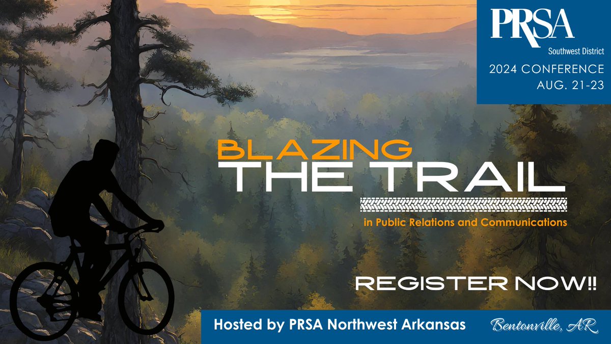 Blaze the trail with your fellow communicators at the PRSA Southwest District Conference in Bentonville, Arkansas, Aug. 21-23!
Join us for a fantastic line-up of speakers and sessions!
bit.ly/2024_PRSA_Sout…