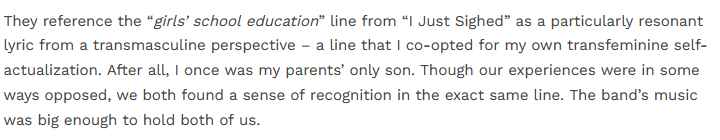 spooky_redacted's tweet image. pleeeeeeeeeease read leah's incredible piece about @LosCampesinos - she interviewed multiple queer musicians and writers about what the band's music means to them. here is one of my favorite sections

🔗: lotd.fm/loscamp